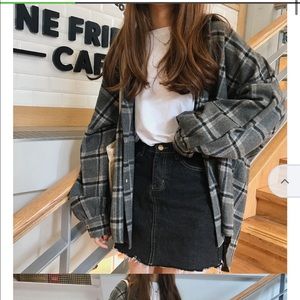 ballon sleeve Checked shirt like jacket